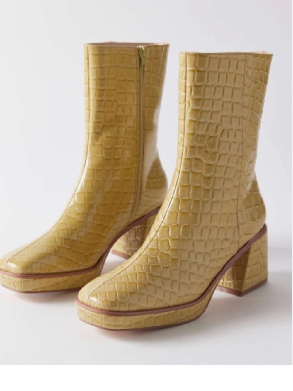 Urban Outfitters chunky chartreuse Bella Croc-Embossed Mid-Calf Block Heel Boots - Picture 10 of 13